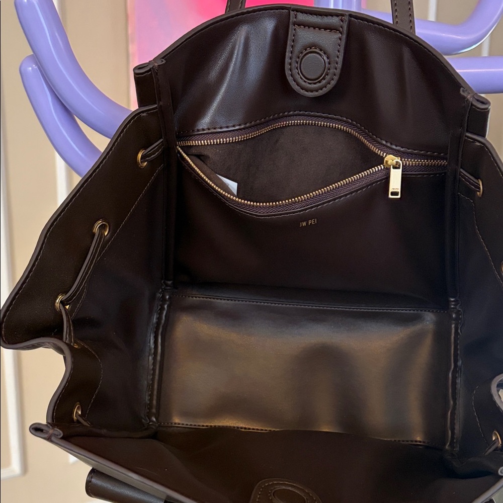 JW PEI Black Leather Tote with Front Pocket Details - Picture 4 of 4